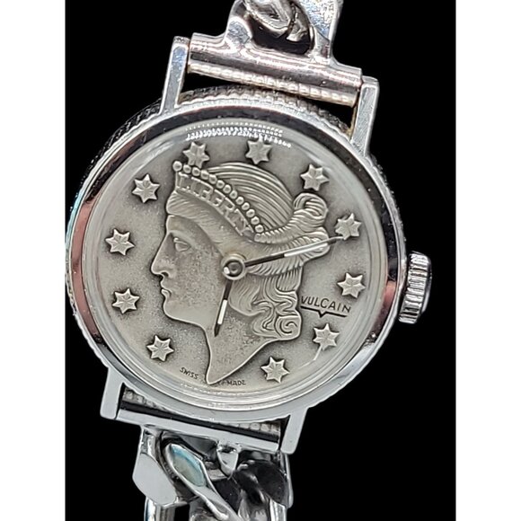 Vtg Vulcain Liberty Head Coin Watch 17 Jewels Swiss FEF 6670 Cal 24mm Kalbe Band - Picture 3 of 16